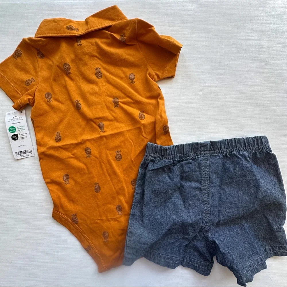 Carters‎ Two Piece Orange Pineapple Bodysuit Shorts Outfit Baby Boy 9m NWT